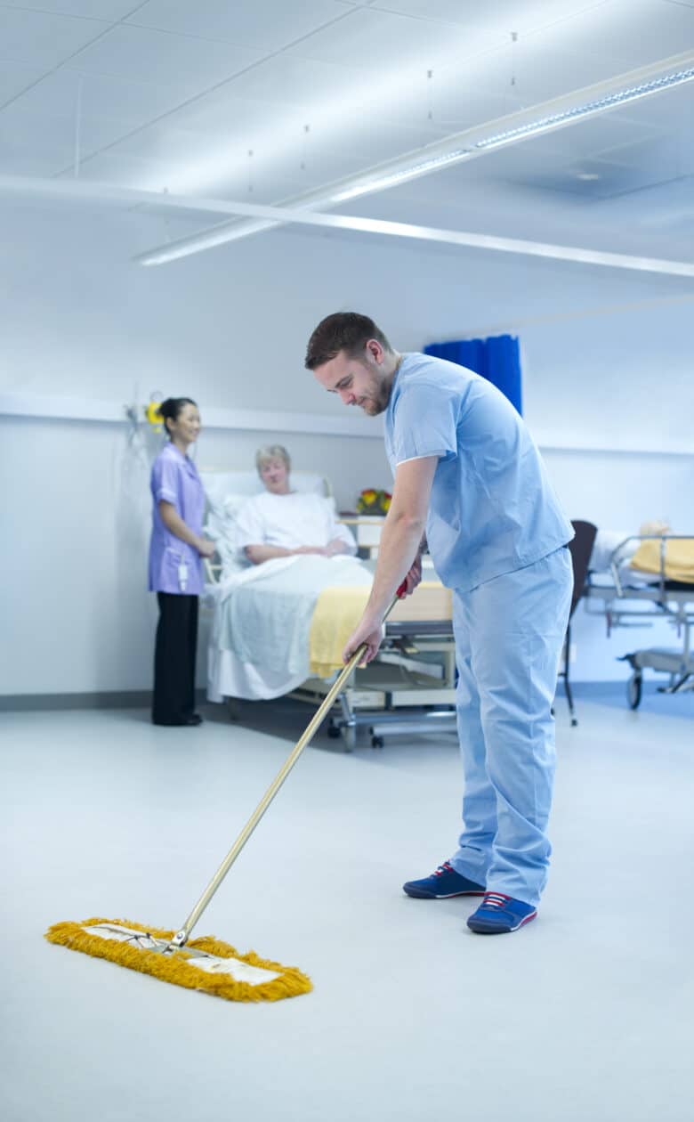young janitor in hospital